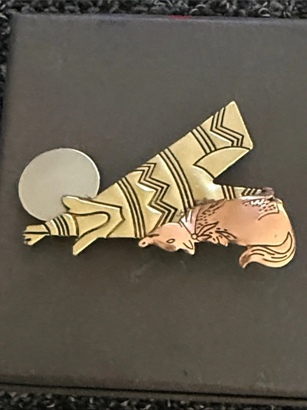 Gold & Rose Fox Teepee Brooch with Silver Moon